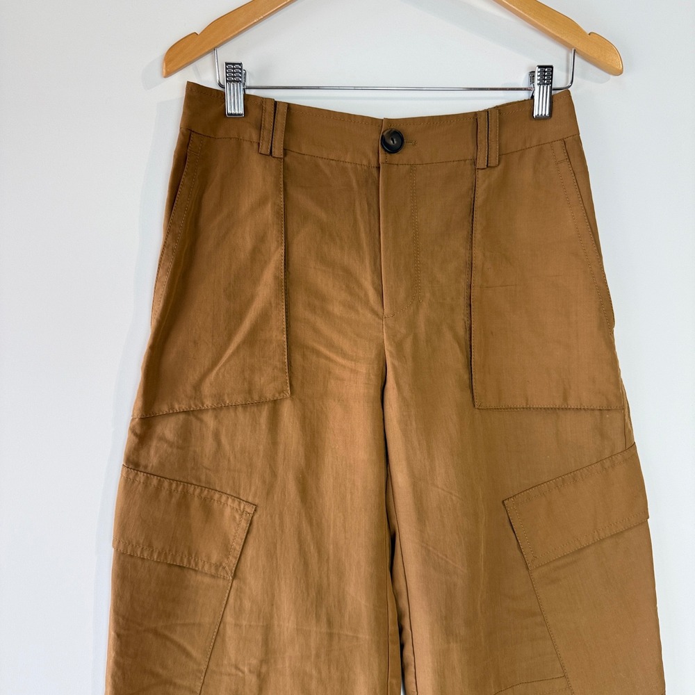 Vince Fluid Cargo Trouser Women 4 Nile Brown Wide Leg Mid Rise V967422108 - Picture 3 of 16
